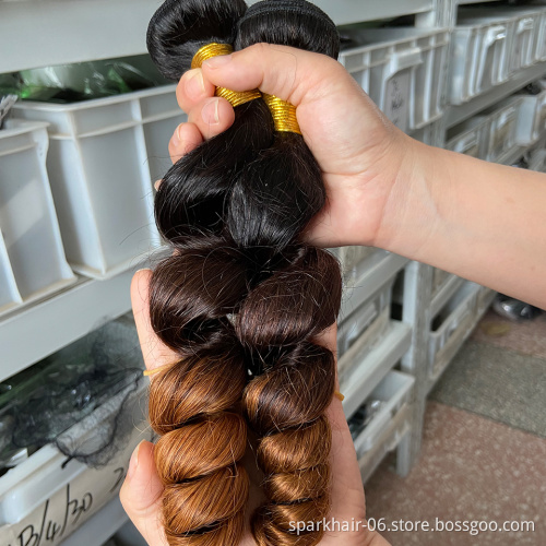 SPARK Full Cuticle Aligned Virgin Brazilian Ombre human hair bundles 3 tone color ombre remy human hair extensions